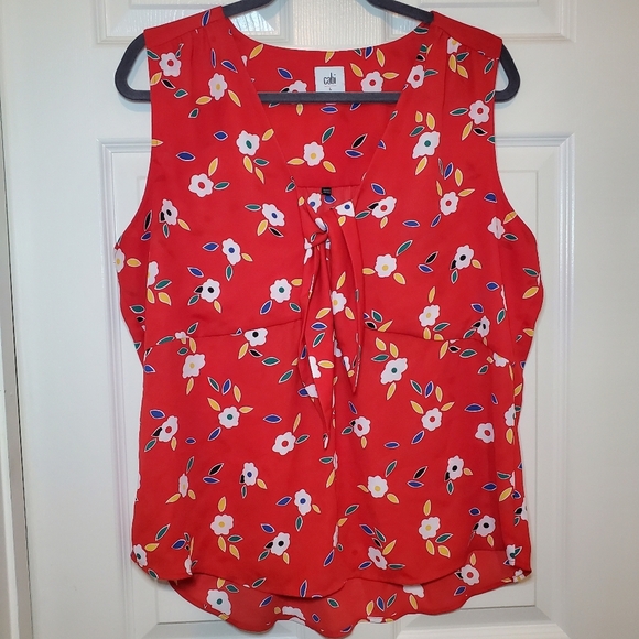 Cabi 5734 Red Floral Tied-up Blouse Sz L - Picture 1 of 10
